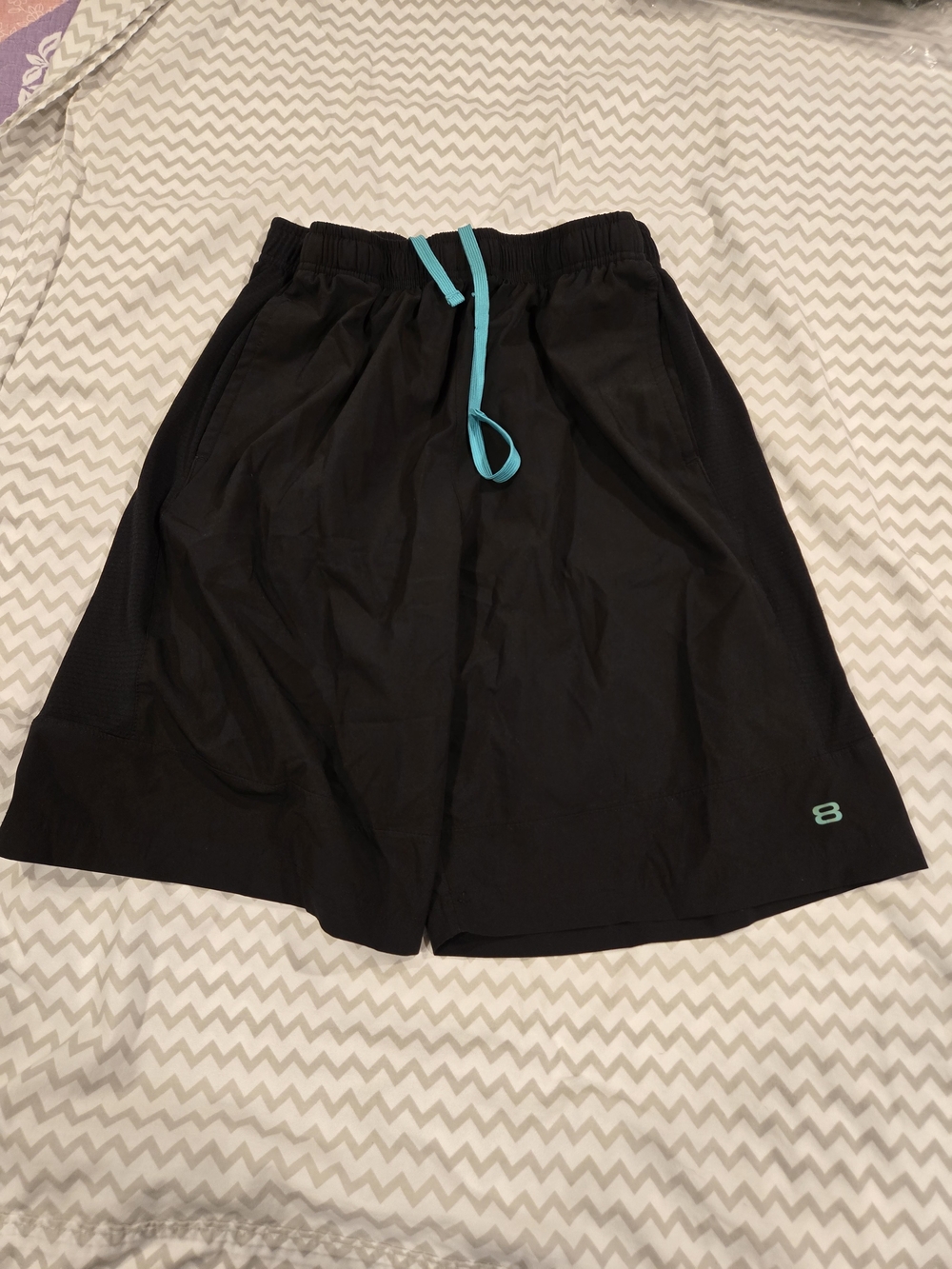 *Layer 8* Black Athletic Shorts with Teal Drawstring